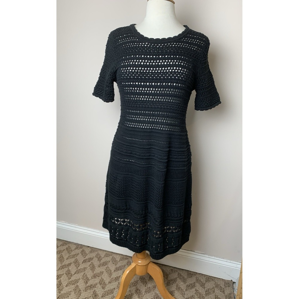 Gap Crochet Knit Dress Womens Small Black 100% Cotton Open